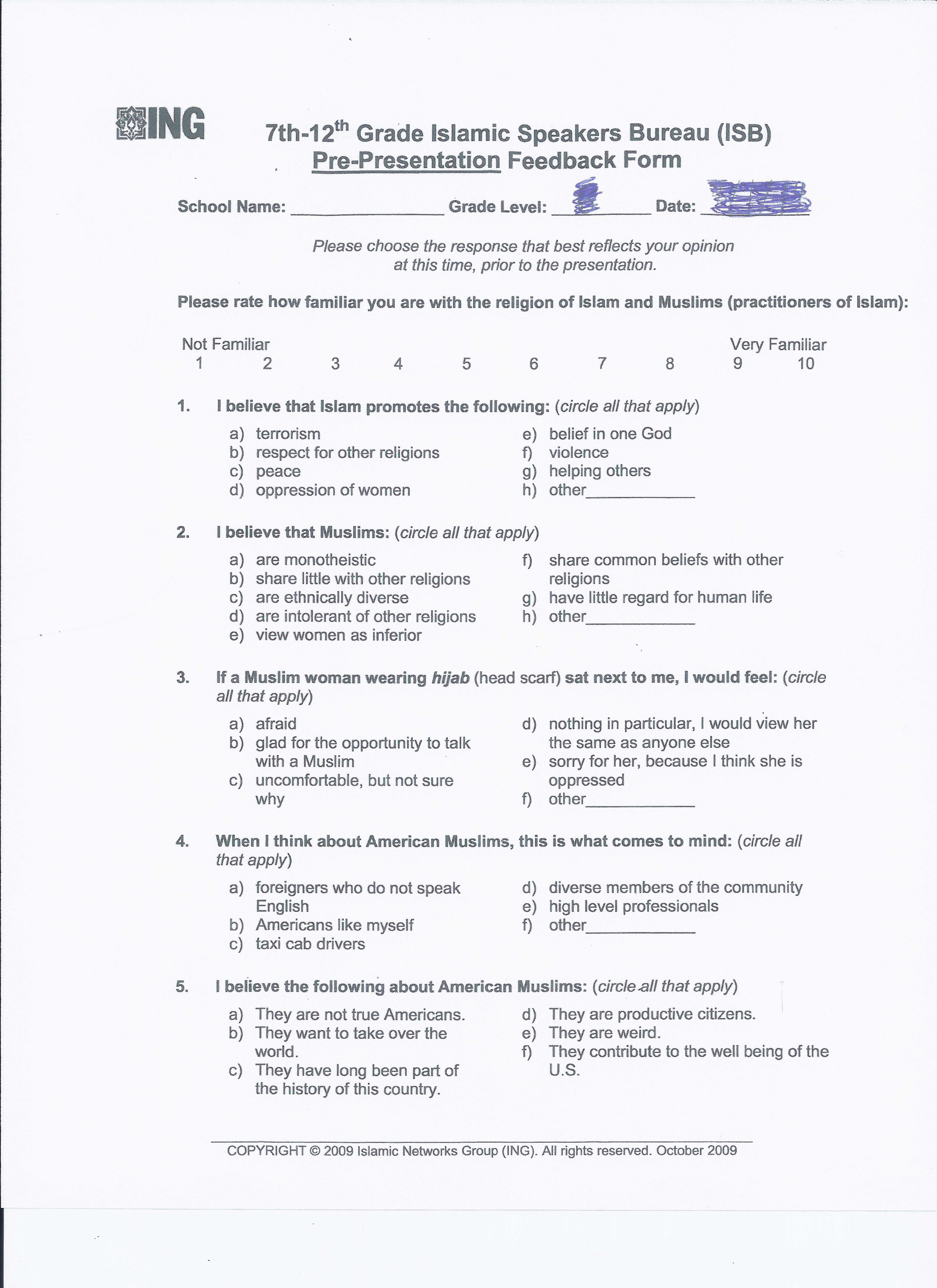 ISB Survey Page 1